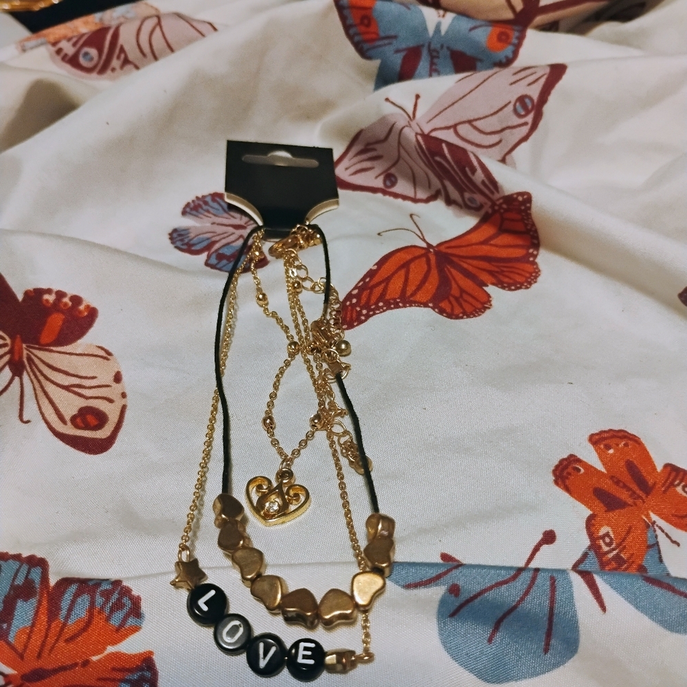 Gold and Black Love Charm Necklaces And Anklet
